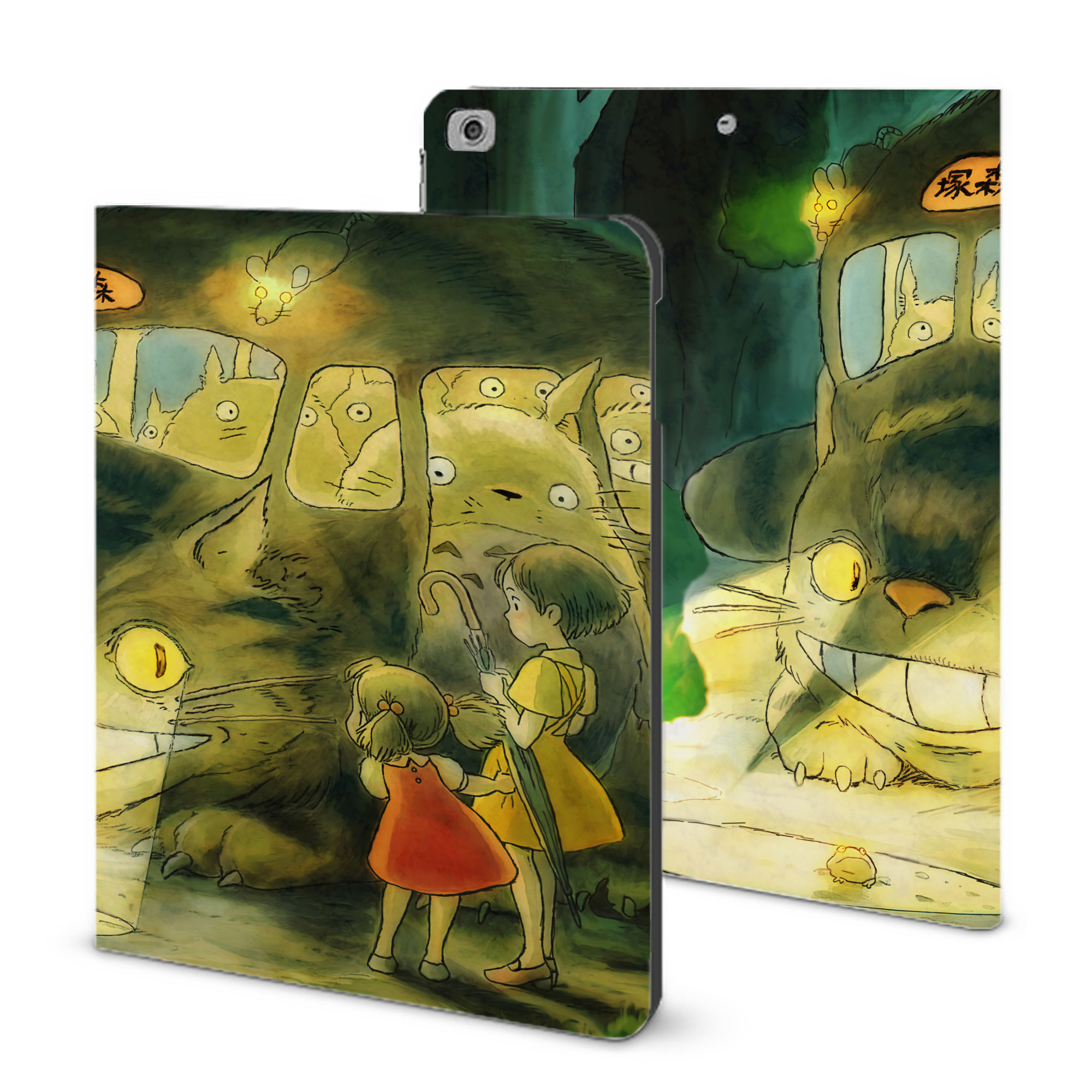 （画像用） となりのトトロ 草壁メイ 草壁サツキ My Neighbor Totoro Satsuki Kusakabe Mei Kusakabe IPad ケース ブック型 PUレザー TPU 耐衝撃 軽量 薄型 ペン収納なし 全面保護 IPad 各モデル対応